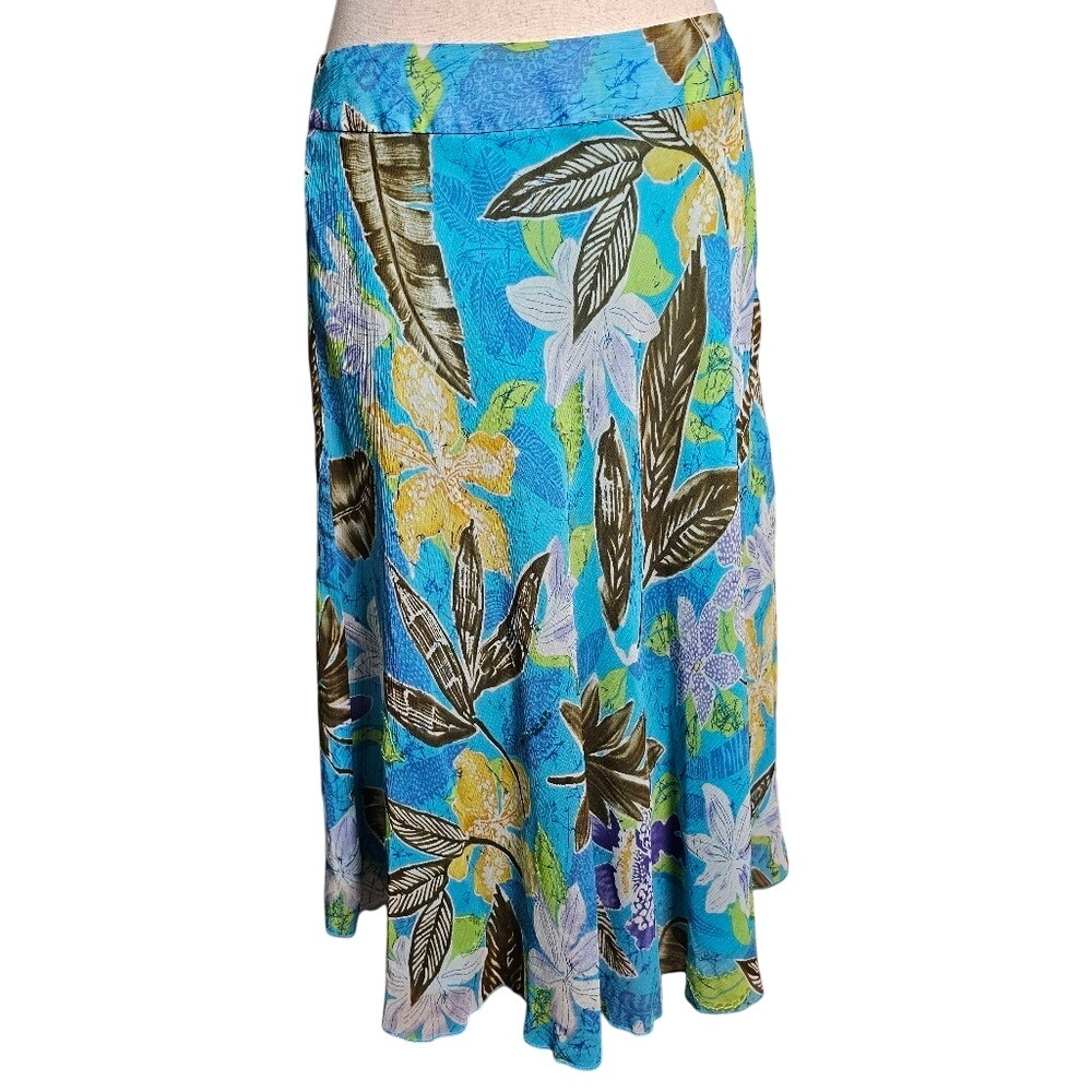 Laura Ashley 100% Silk Floral Leaf Patern A-Line Skirt Size 10 P